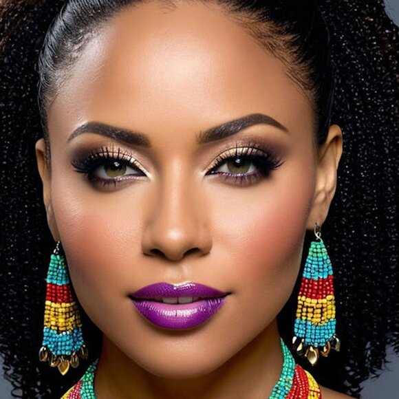 Multicolored Beaded Dangle Earrings, Long Colorful Earrings, Long Bead Earrings - Picture 1 of 3